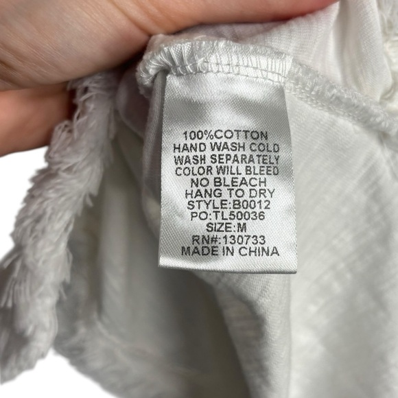 Umgee Cotton White Fringe Short Sleeve Tunic Top Size M - Picture 6 of 9